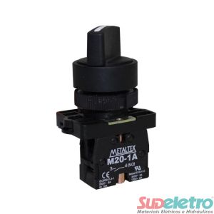 CHAVE SELETORA PLÁSTICO KNOB CURTO 2P FIXA 90º 1NA - P29SCR2-B - METALTEX