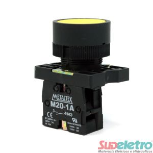 BOTÃO 22MM PULSADOR FACEADO AMARELO 1NA - P20AFR-Y-1A - METALTEX