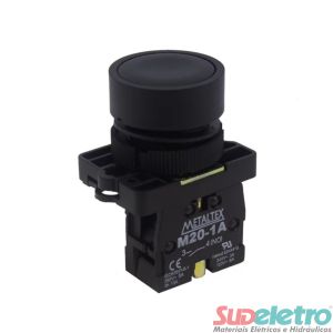 BOTÃO 22MM PULSADOR FACEADO PRETO 1NA - P20AFR-B-1A - METALTEX