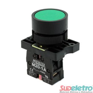 BOTÃO 22MM PULSADOR FACEADO VERDE 1NA - P20AFR-G-1A - METALTEX