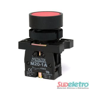 BOTÃO 22MM PULSADOR FACEADO VERMELHO 1NF P20AFR-R-1B - METALTEX