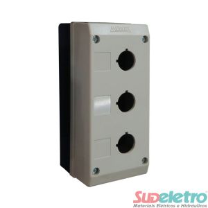 CAIXA TERMOPLÁSTICA COM 3 FUROS BOTÃO 22MM CINZA - TN2-B3 - METALTEX