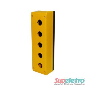 CAIXA TERMOPLÁSTICA COM 5 FUROS BOTÃO 22MM AMARELO - TN2-B5E