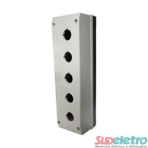 CAIXA TERMOPLÁSTICA COM 5 FUROS BOTÃO 22MM CINZA - TN2-B5 - METALTEX