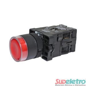 BOTÃO PULSADOR ILUMINADO 22MM PLÁSTICO 220V 1NA+1NF - METALTEX