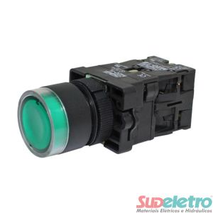 BOTÃO PULSADOR ILUMINADO 22MM PLÁSTICO 220V 1NA+1NF - METALTEX