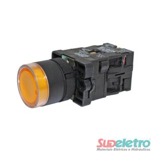 BOTÃO PULSADOR ILUMINADO 22MM PLÁSTICO 220V 1NA+1NF - METALTEX