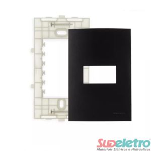 PLACA 4X2 COM SUPORTE 1 MÓDULO HORIZONTAL PRETO - CLEAN EBONY