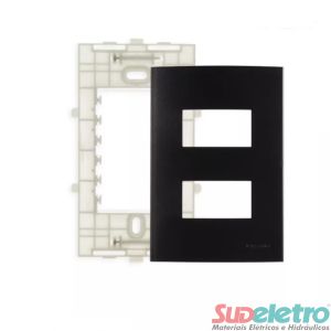 PLACA 4X2 COM SUPORTE 2 MÓDULOS SEPARADOS PRETO - CLEAN EBONY