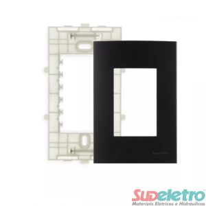 PLACA 4X2 COM SUPORTE 3 MÓDULOS PRETO - CLEAN EBONY