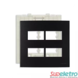 PLACA 4X4 COM SUPORTE 4 MÓDULOS SEPARADOS PRETO - CLEAN EBONY