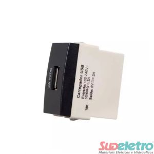 MÓDULO TOMADA CARREGADOR USB 2A BIVOLT PRETO - CLEAN EBONY